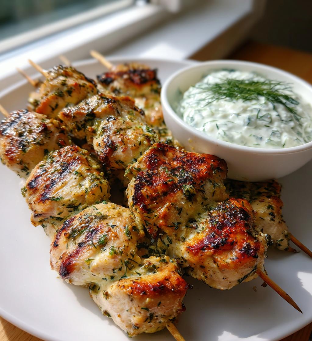 greek lemon chicken skewers with tzatziki sauce - detail 1