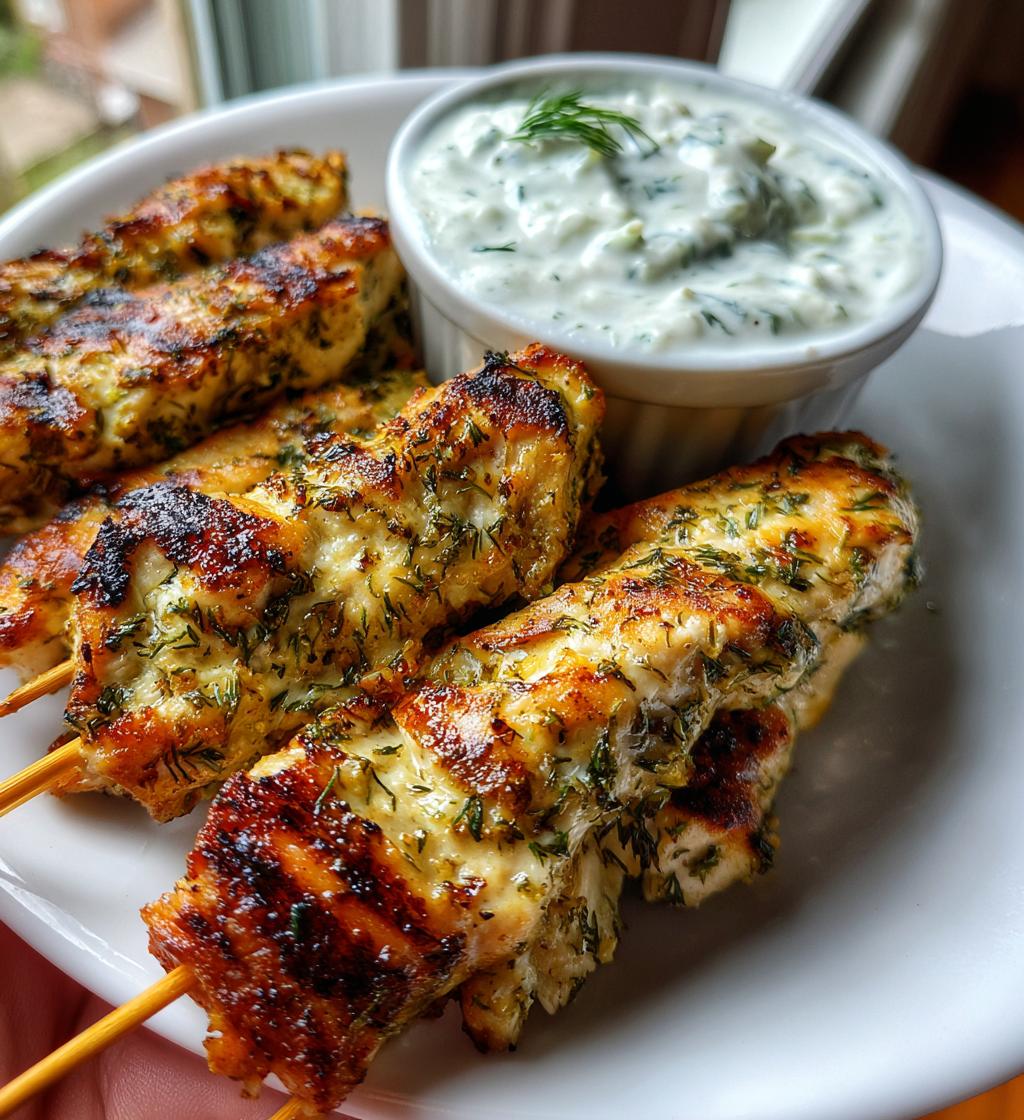 greek lemon chicken skewers with tzatziki sauce