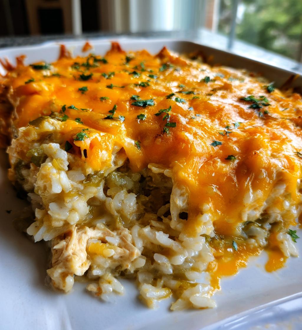 green chile chicken and rice casserole - detail 1