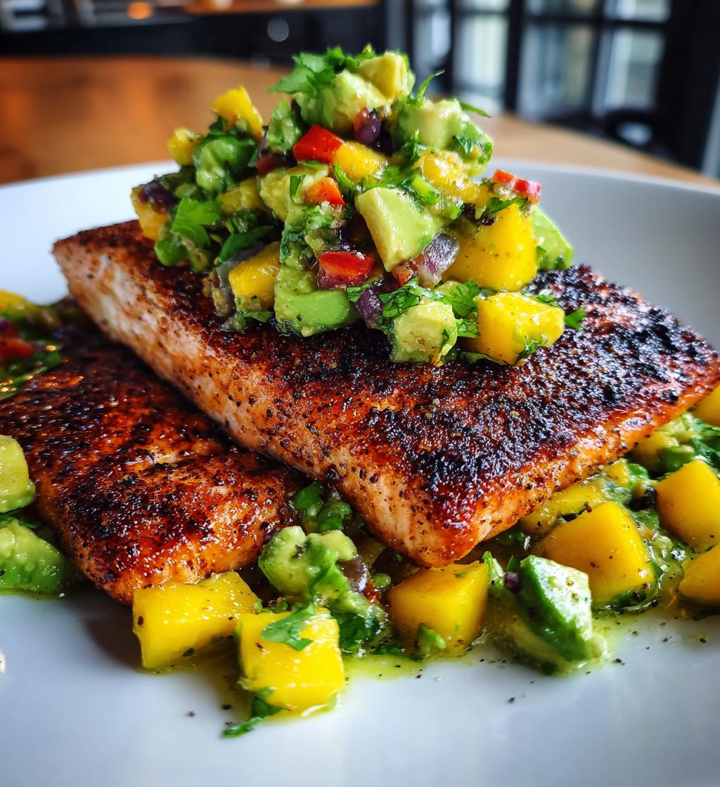 grilled lime salmon avocado mango salsa - detail 1