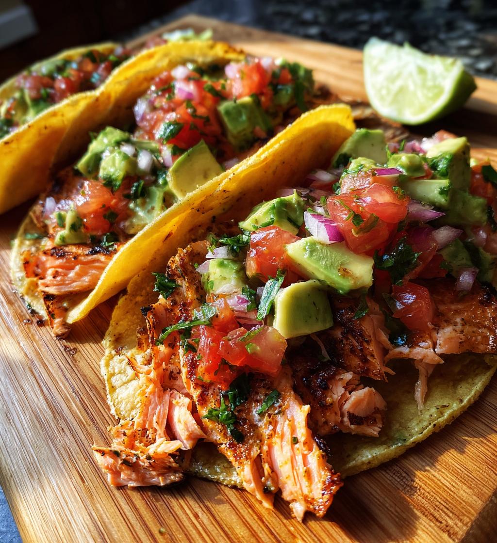grilled salmon tacos with avocado salsa - detail 1