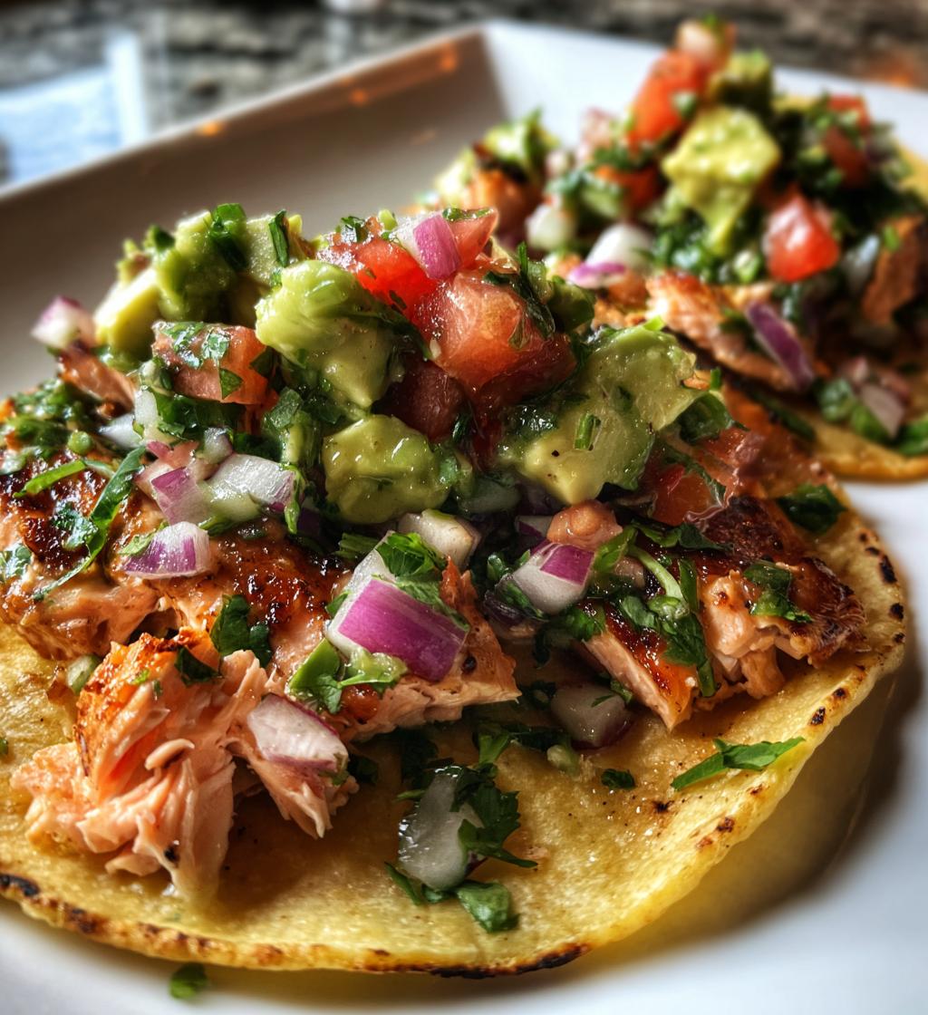 grilled salmon tacos with avocado salsa