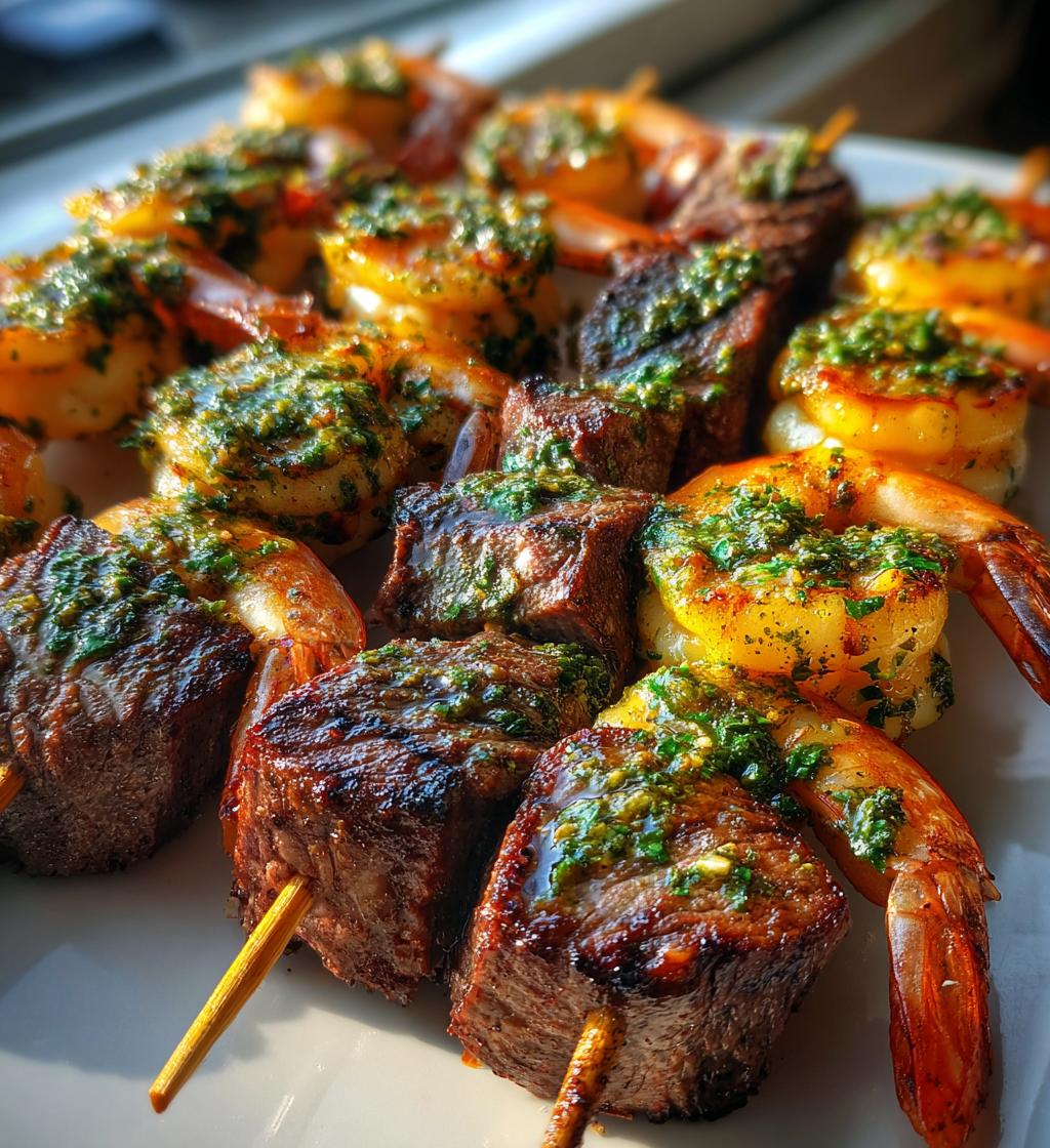 grilled surf turf skewers with chimichurri