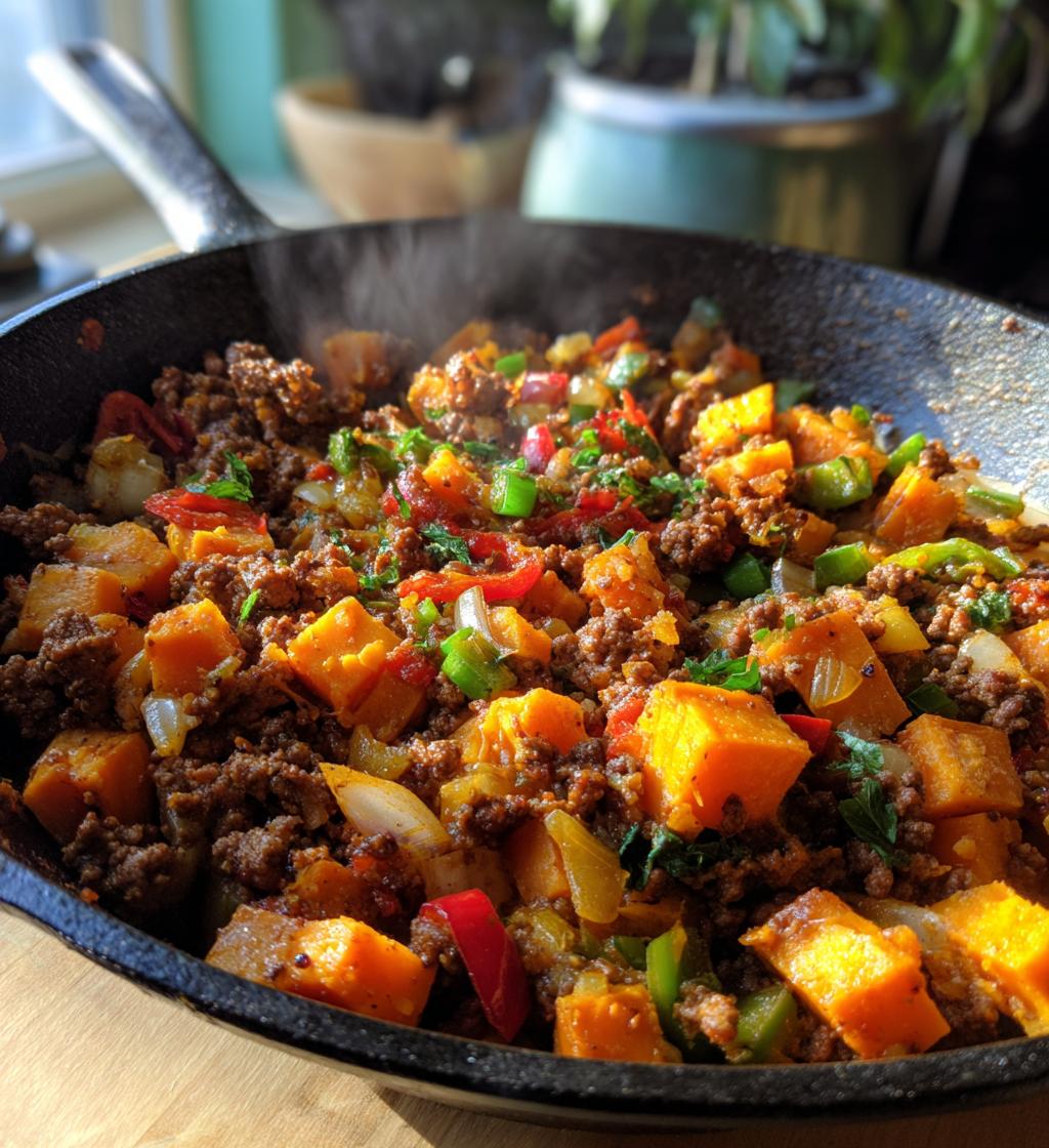 ground beef and sweet potato skillet - detail 1