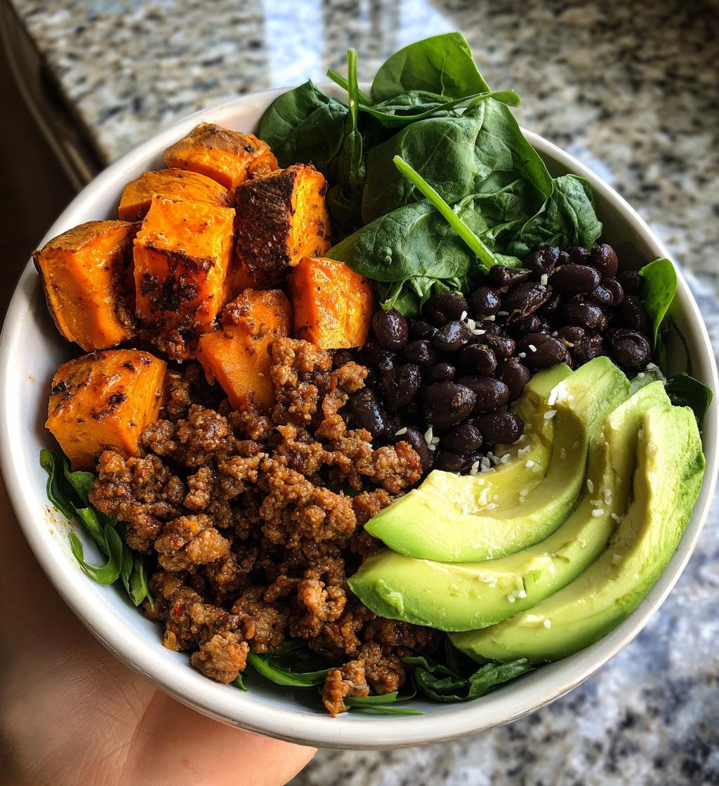 ground beef sweet potato power bowl - detail 1