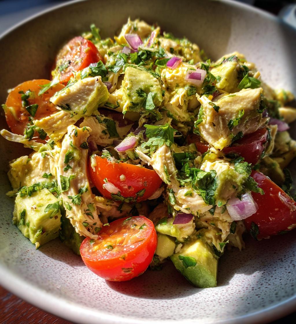 healthy avocado chicken salad - detail 1