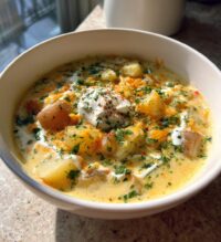 hearty cheddar garlic herb potato soup