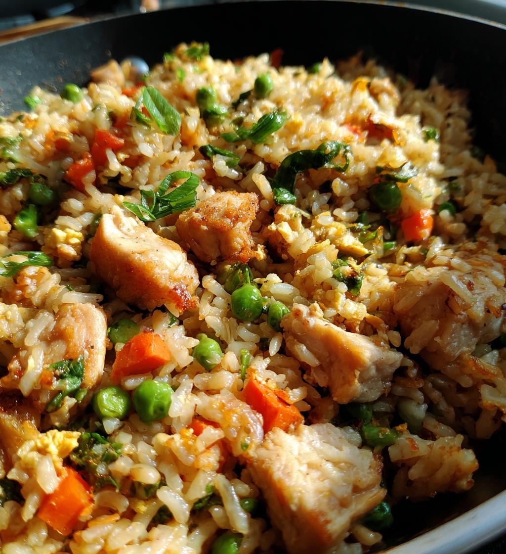 high protein crispy garlic chicken fried rice - detail 1