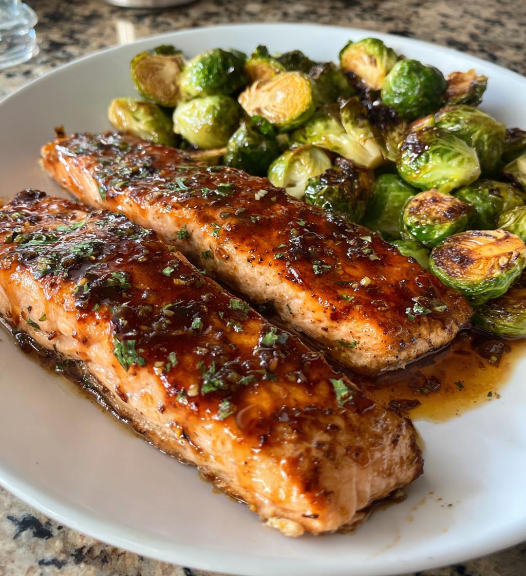 honey garlic salmon and brussels sprouts - detail 1