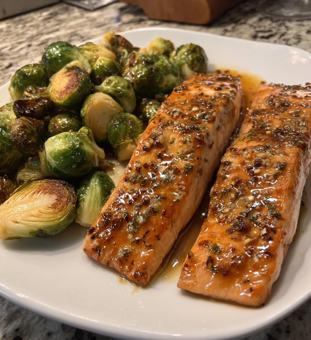 honey garlic salmon and brussels sprouts