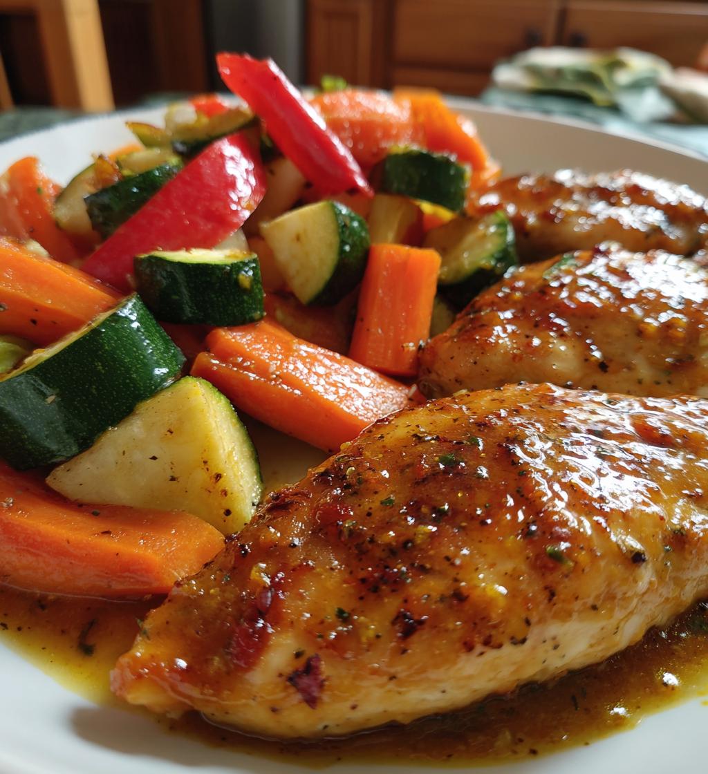 honey mustard glazed chicken with roasted vegetables - detail 1