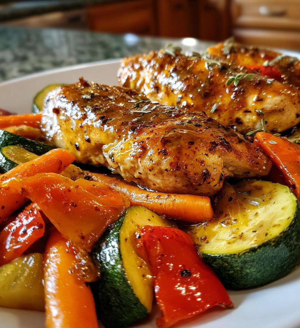 honey mustard glazed chicken with roasted vegetables