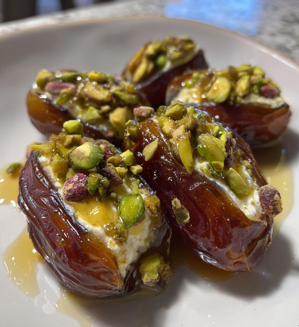 honey pistachio ricotta stuffed dates