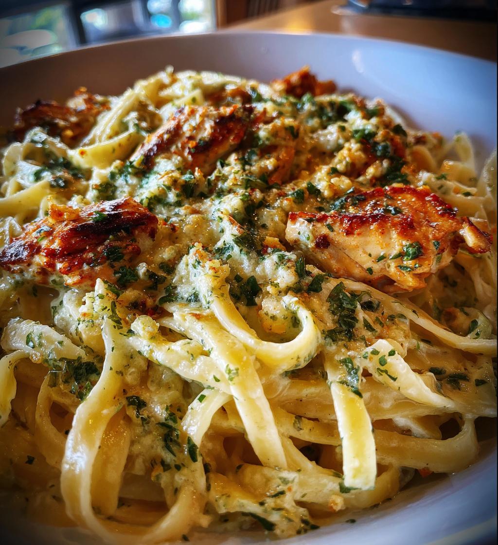 hot honey cajun chicken alfredo with basil feta swirl crispy brussels chips - detail 1