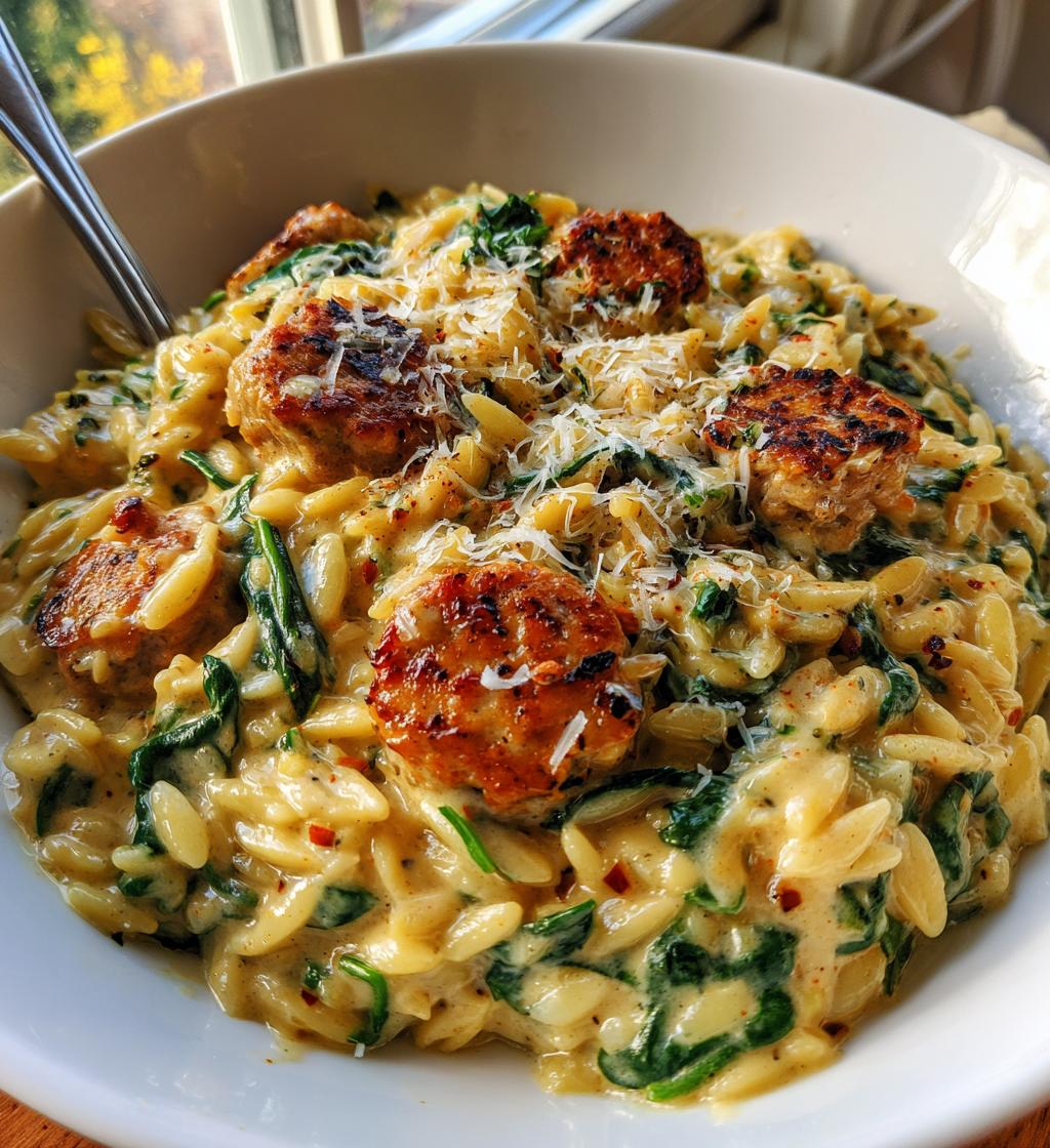 irresistible creamy chicken sausage orzo skillet