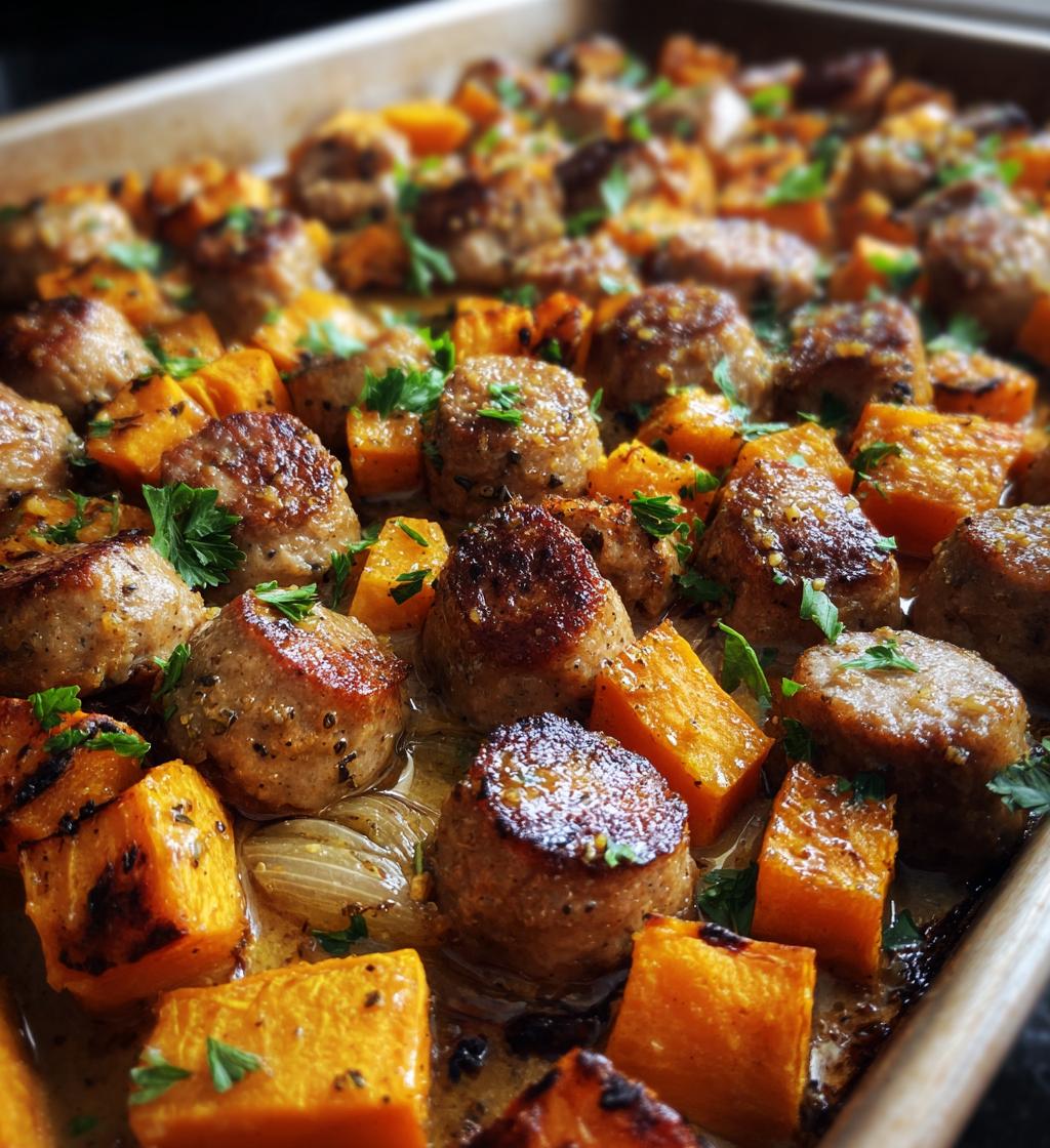 irresistible sheet pan sausage and sweet potatoes with honey garlic sauce