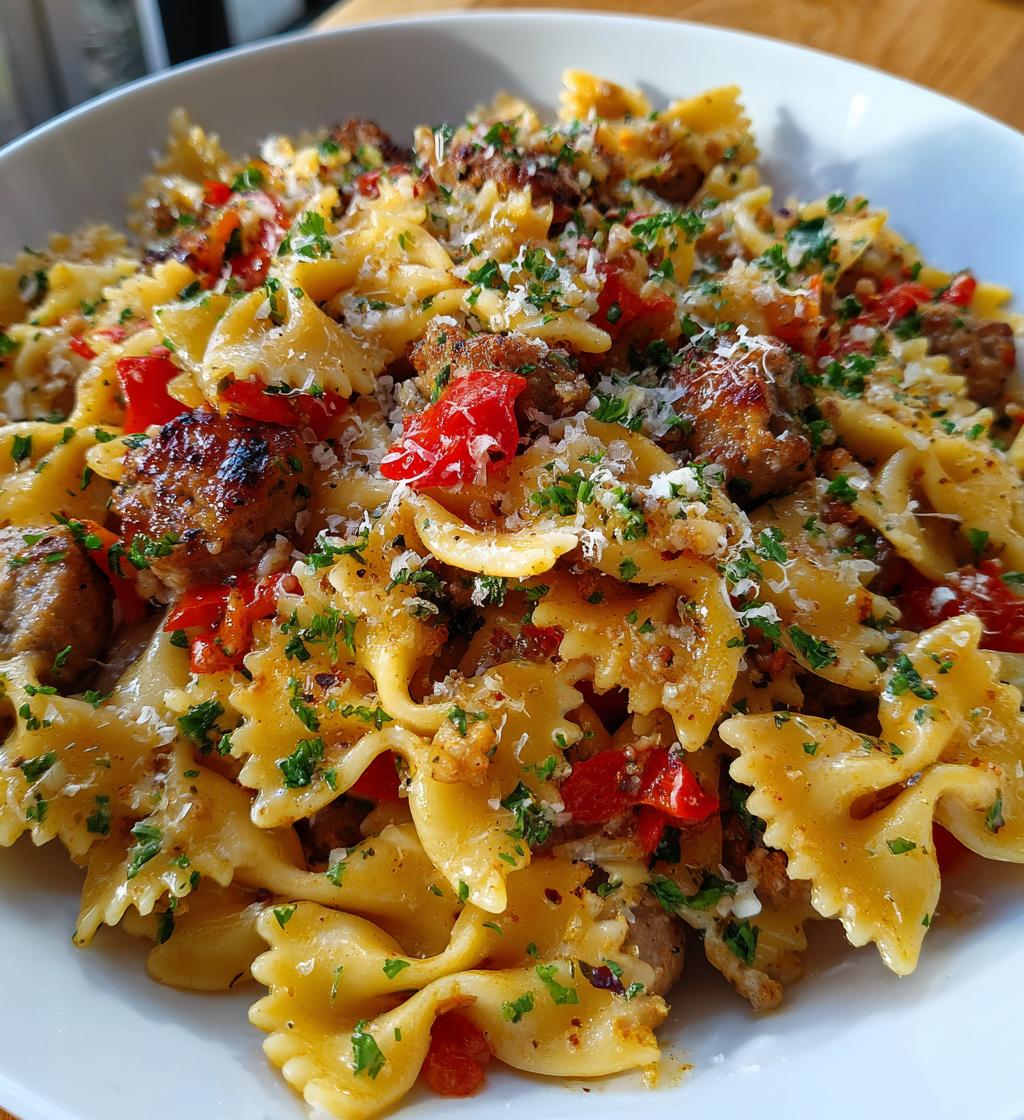 italian sausage with bow tie pasta - detail 1