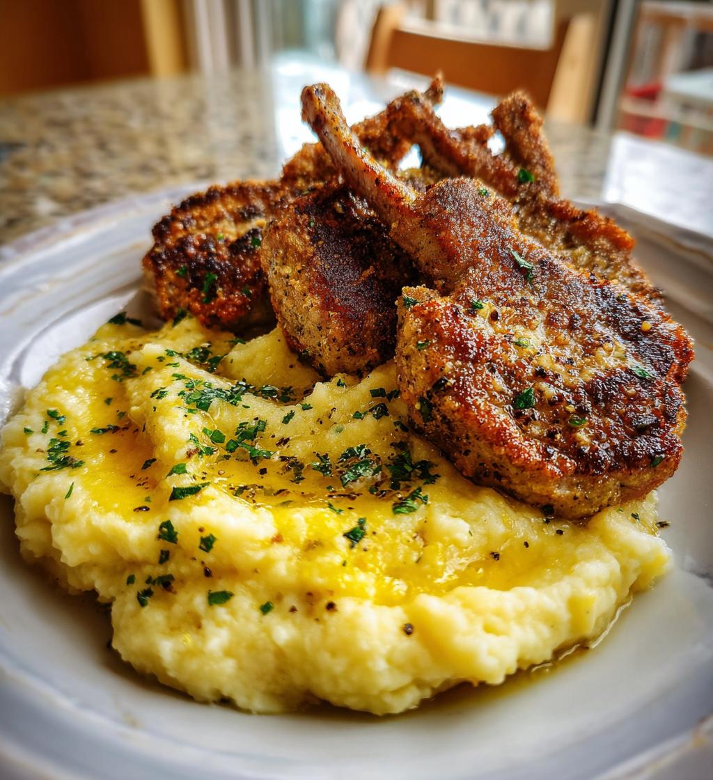 lamb schnitzel lemon butter mashed potatoes - detail 1