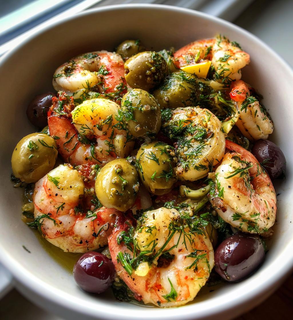 lemon dill shrimp olive antipasto - detail 1