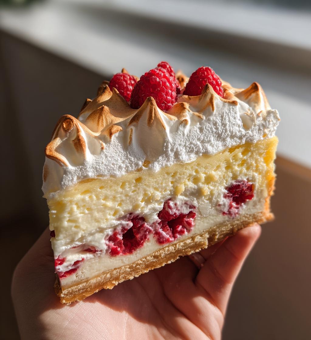 lemon raspberry meringue cheesecake - detail 1
