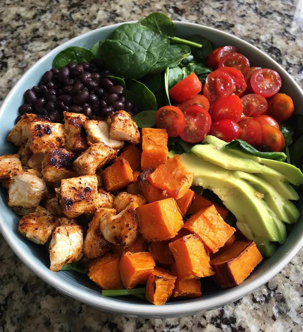 loaded grilled chicken sweet potato power bowl - detail 1
