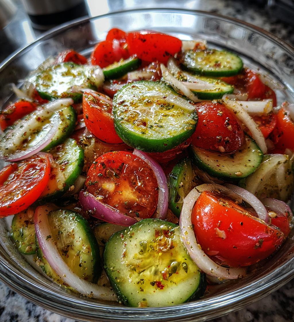 marinated cucumbers onions and tomatoes - detail 1