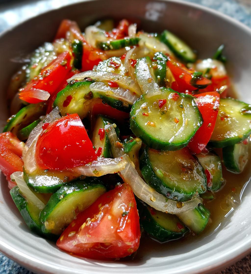marinated cucumbers onions and tomatoes