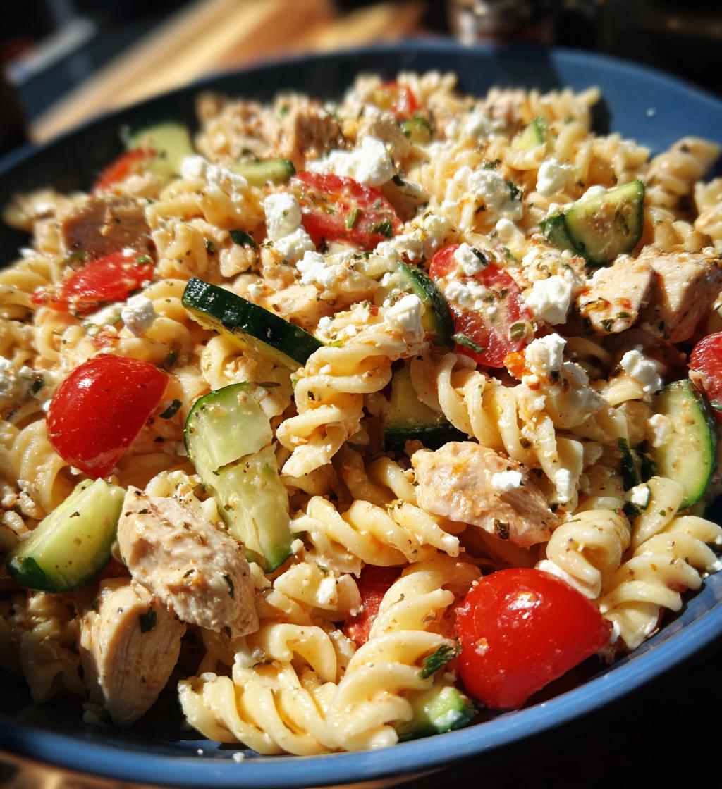 mediterranean chicken pasta salad - detail 1
