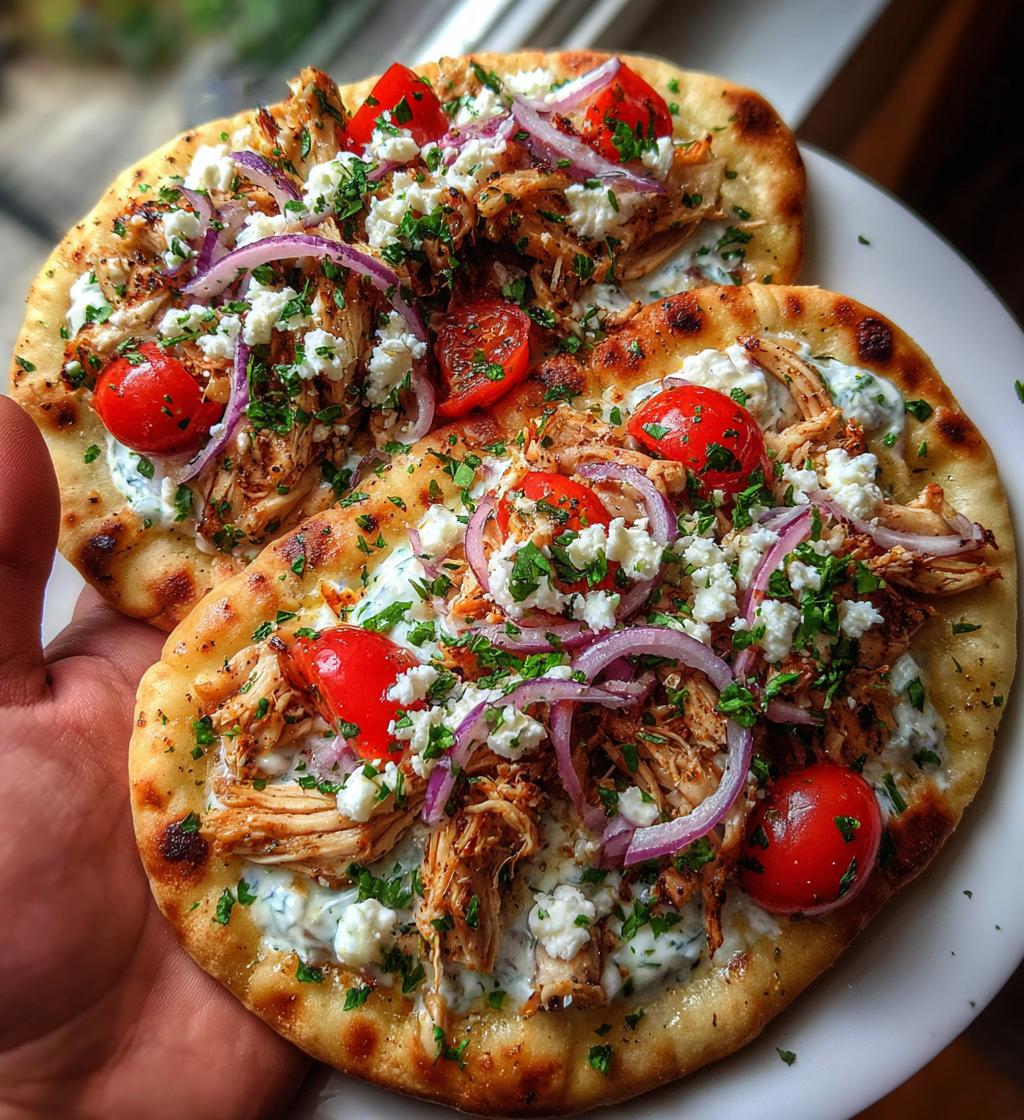 mediterranean tzatziki chicken naan pizza