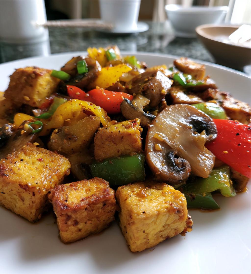 mushroom and tofu stir fry - detail 1