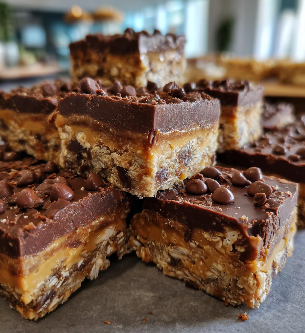 no bake chocolate peanut butter oat bars - detail 1