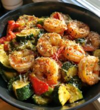 one pan 20 minute garlic parmesan shrimp veggies