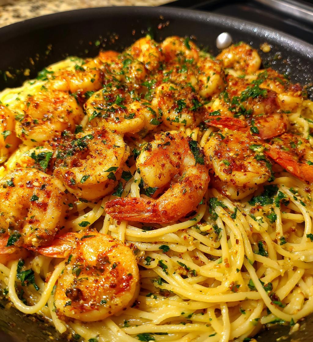 one pan lemon garlic shrimp pasta - detail 1