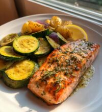 one pan lemon herb salmon and zucchini