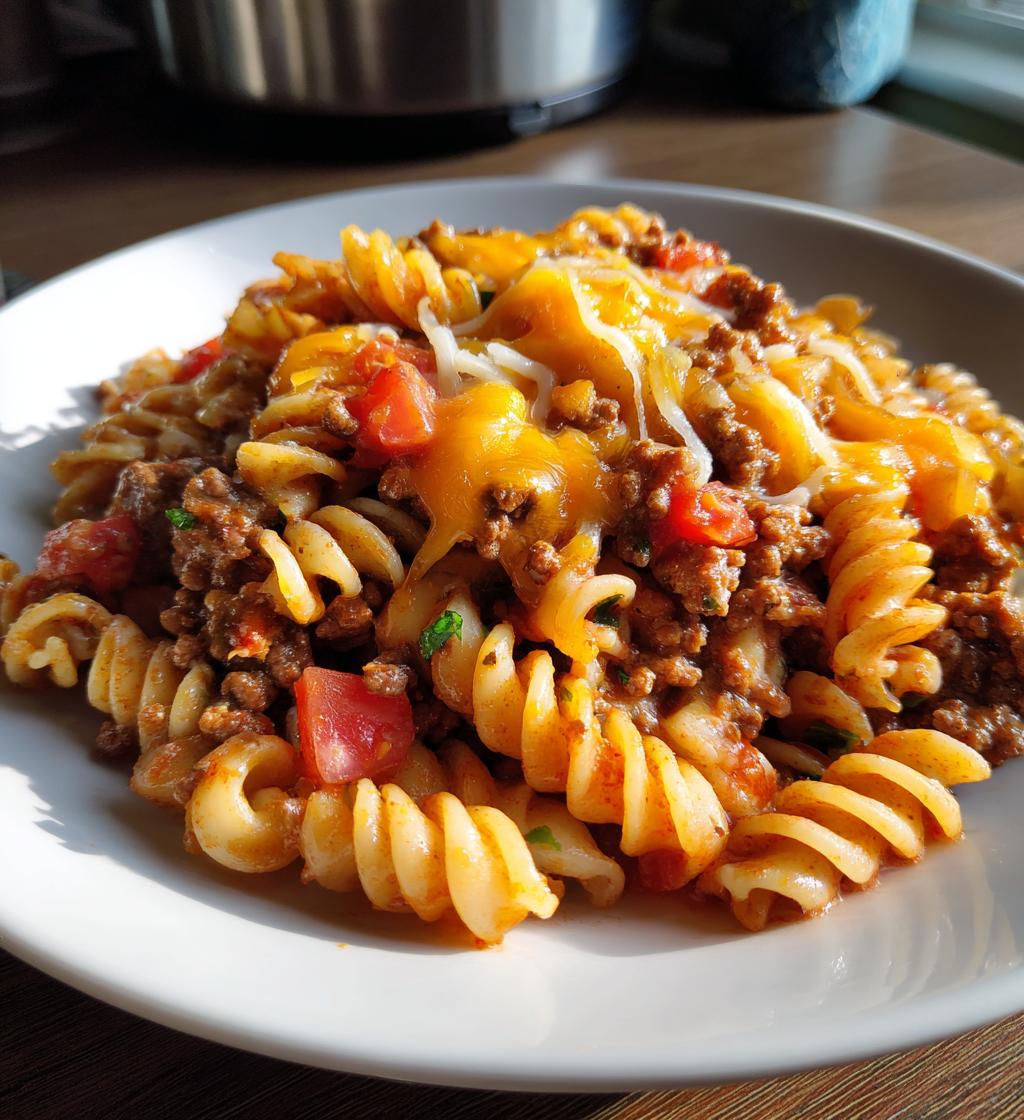 one pot beef taco pasta - detail 1