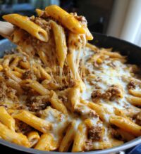 one pot cheesy beef garlic penne
