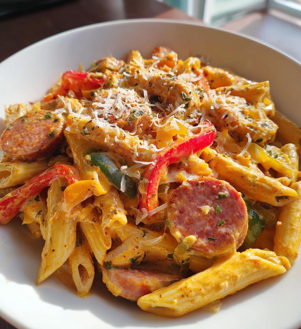 one pot creamy cajun sausage pasta - detail 1