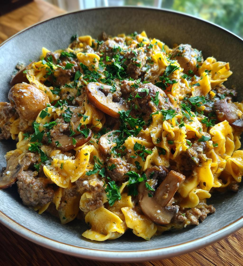 one pot ground beef stroganoff - detail 1