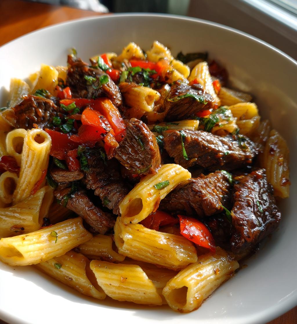 one pot smoky honey bbq steak pasta