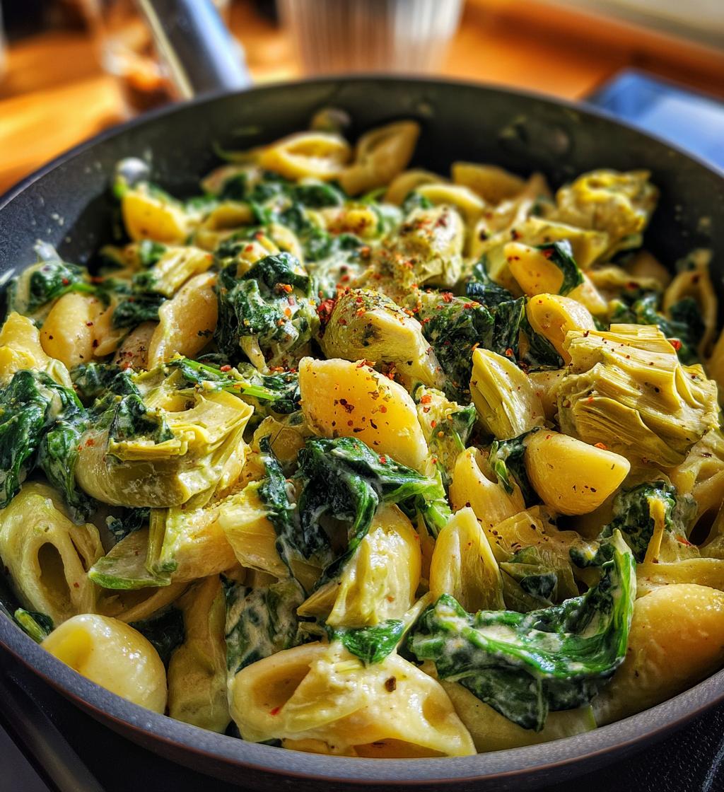 one pot spinach and artichoke pasta