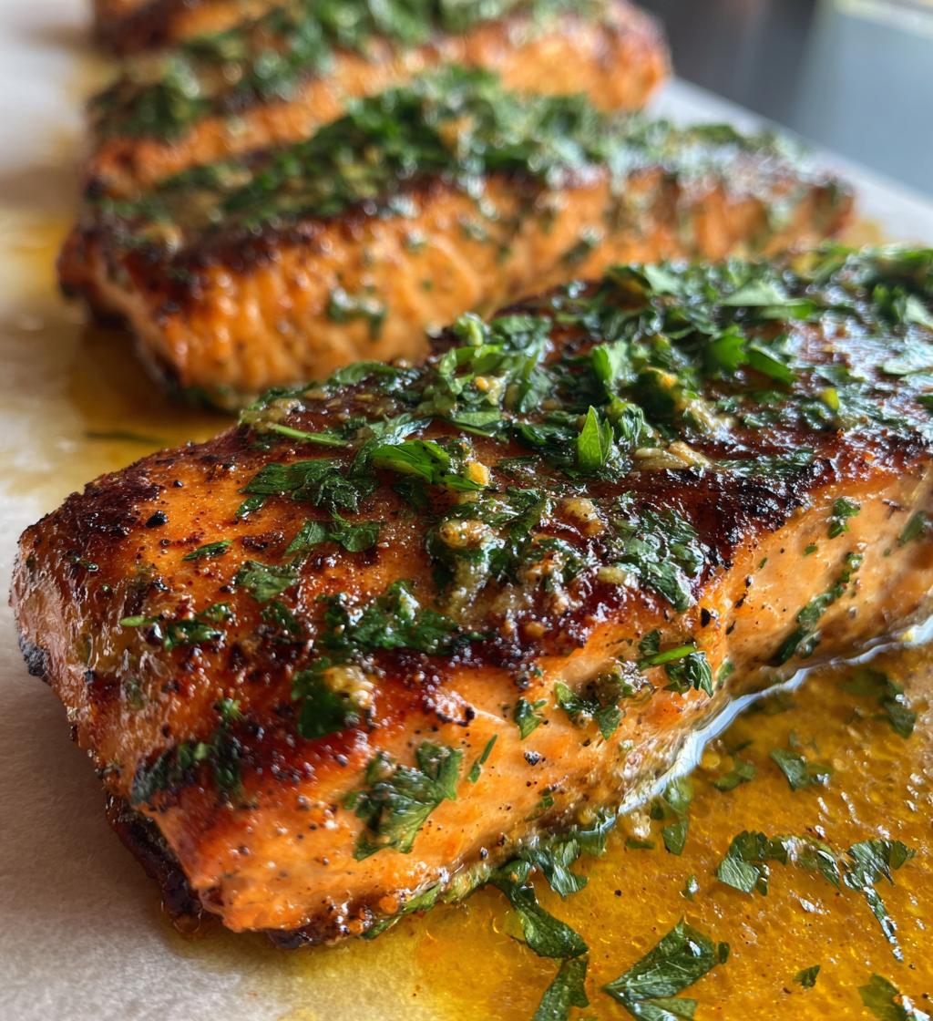 pan fried salmon with garlic butter sauce - detail 1