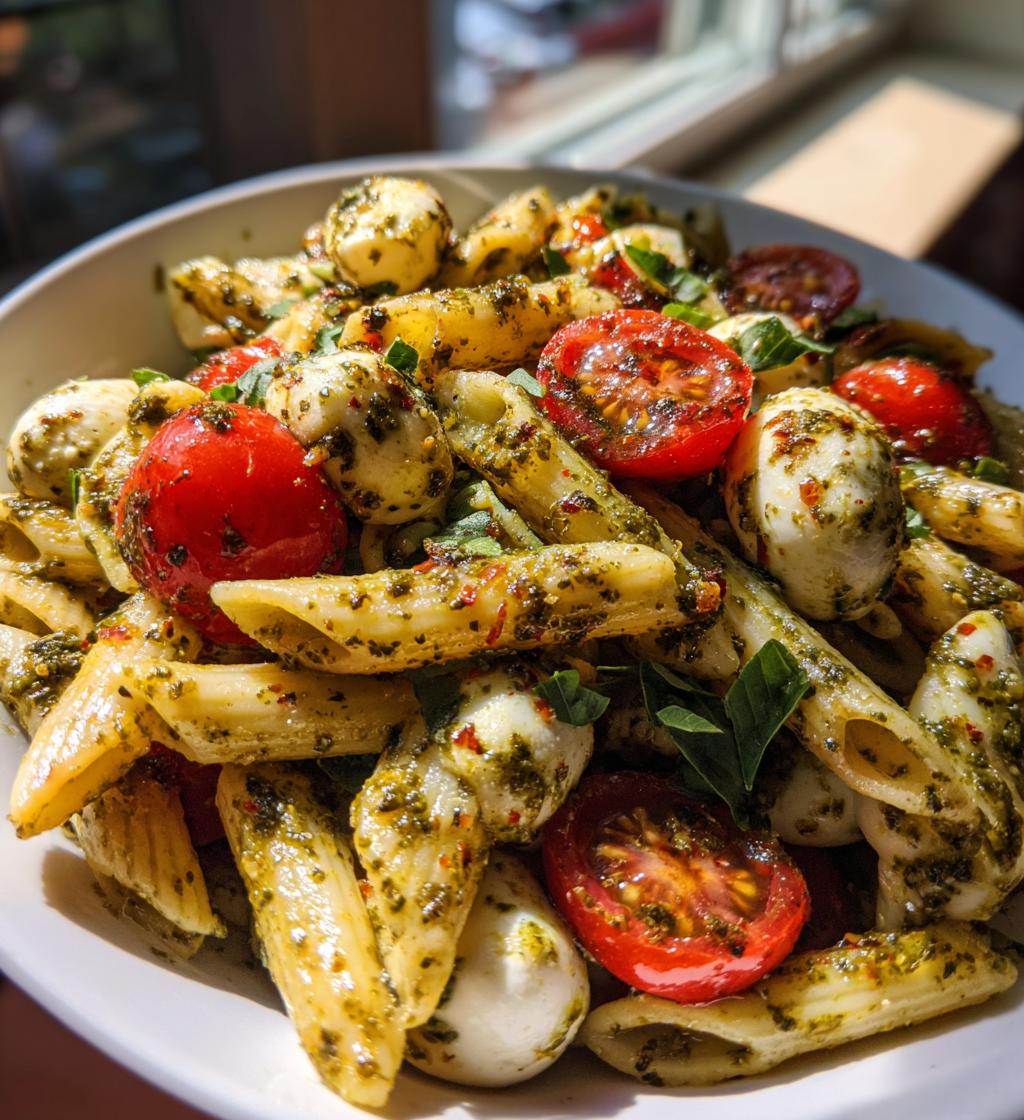 pesto caprese pasta salad - detail 1