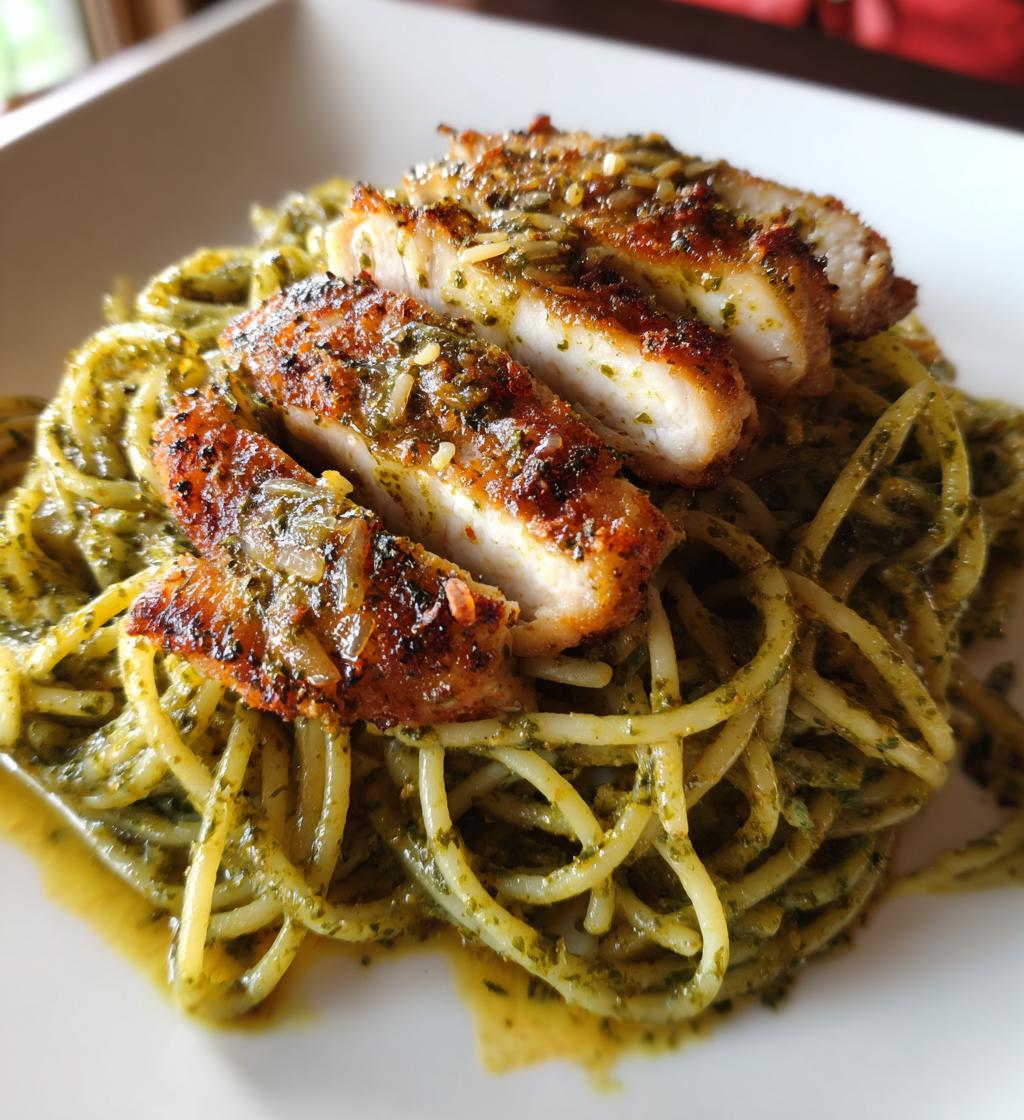 pesto pasta crispy parmesan chicken - detail 1