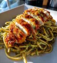 pesto pasta crispy parmesan chicken