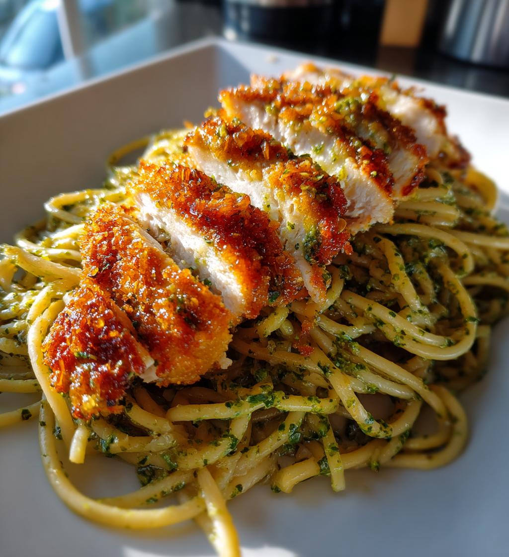 pesto pasta crispy parmesan chicken