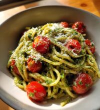 pesto pasta with cherry tomatoes