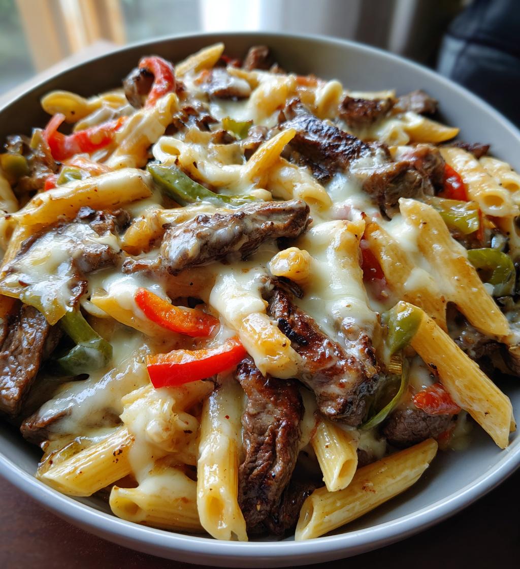 philly cheesesteak pasta skillet - detail 1