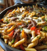 philly cheesesteak pasta skillet