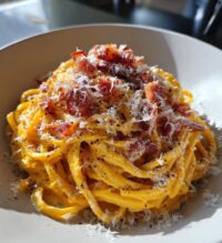 pumpkin alfredo pasta with prosciutto