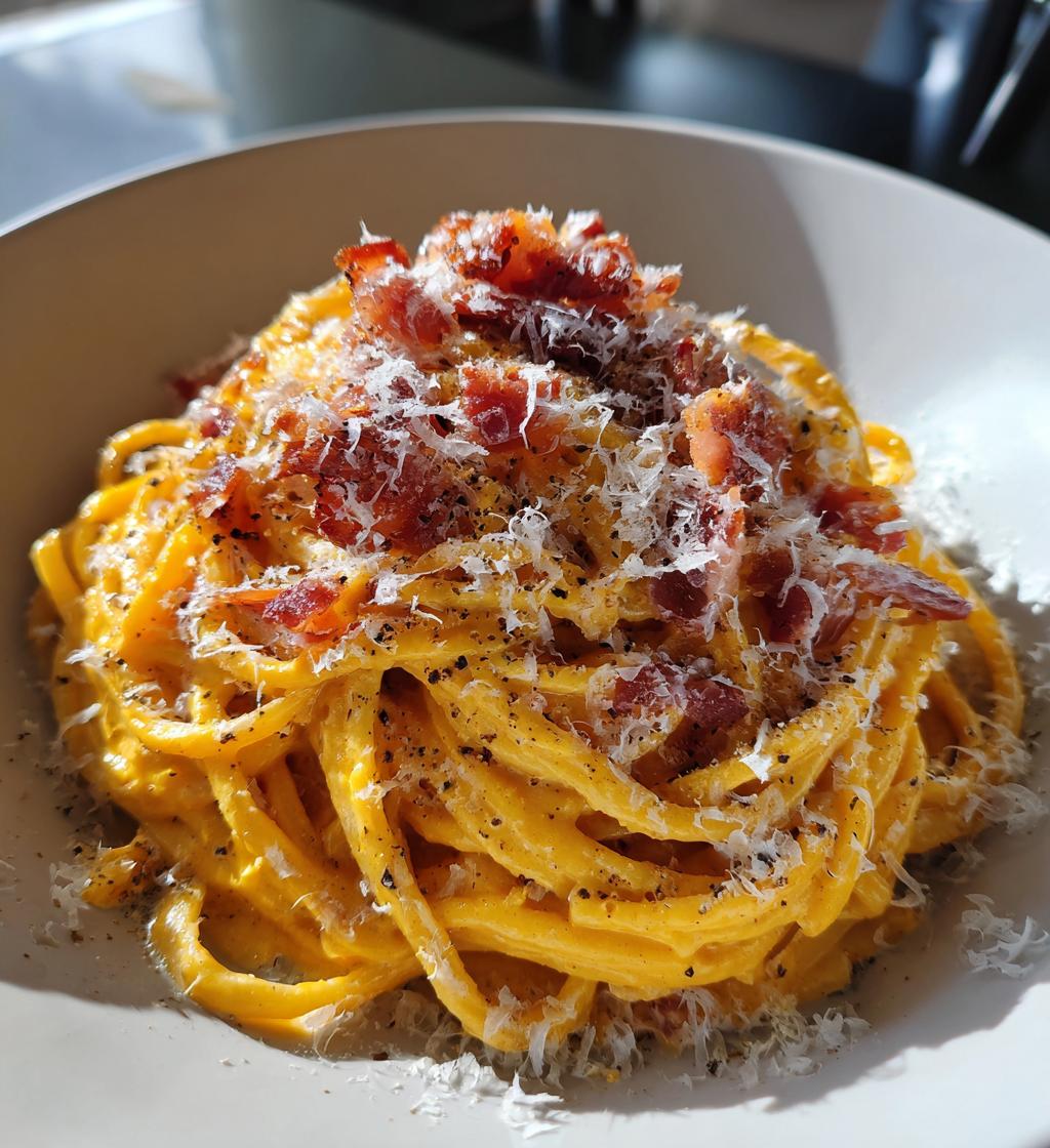 pumpkin alfredo pasta with prosciutto